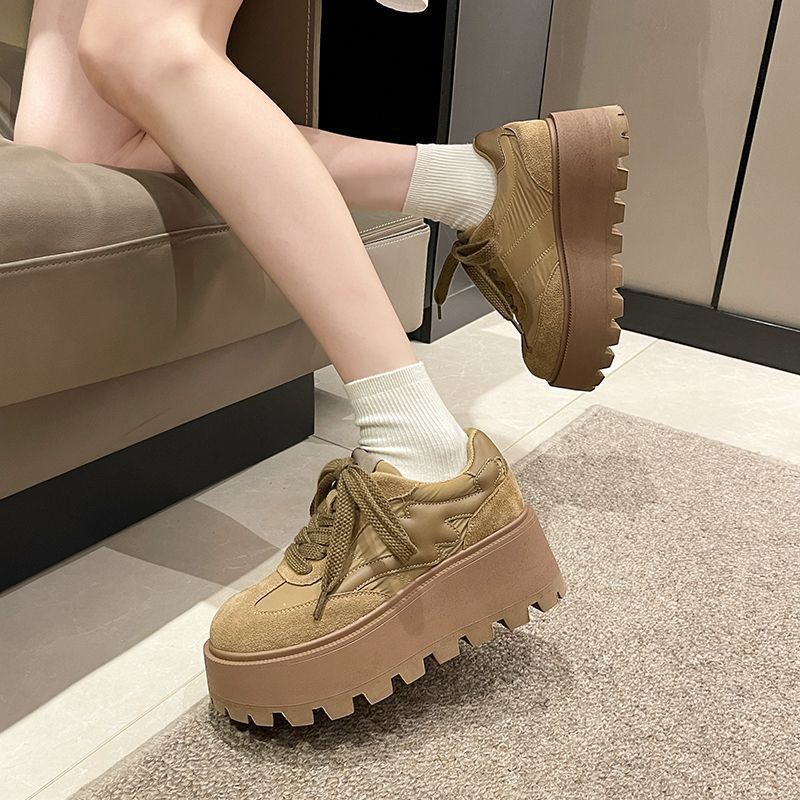 Women's Platform Shoes Fall New Comfort Height Increasing Skinny Lace-up Casual Shoes Fashionable Ladies Shoes