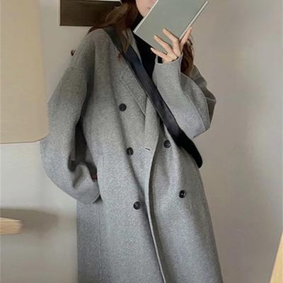 Covotee, свободное шерстяное пальто, женское осенне-зимнее пальто 2023, модное пальто с отложным воротником и длинными рукавами, повседневное двубортное длинное пальто
