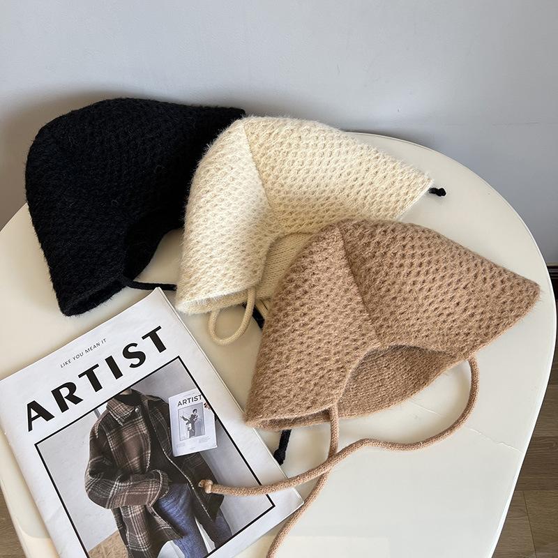 Осенне-зимняя кашемировая вязаная шляпа-ведро с открытым ремешком, женская теплая шляпа-лоли, шляпа-тазик