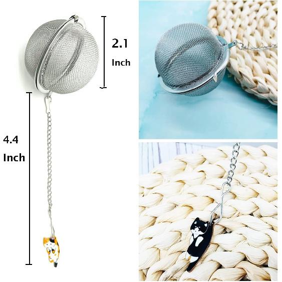 Cat Tea Infuser, 2 Pcs Cute Tea Diffuser Stainless Steel Mesh Loose Leaf Tea Infusers Tea Ball Strainers with Cat Pendants (Black&Orange Cats)