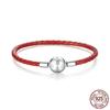 Натуральная Стерлингового Серебра 925 Красная Кожаная Веревка Браслет Для Женщин Подходит Для Отверстия 3 мм Ювелирные Изделия Из Бисера Bsb042