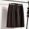Dimanaf 2025 Autumn Plus Size Long Women Skirts Buttons  Elastic Waist Oversize Elegant High Waist Skirts A-Line