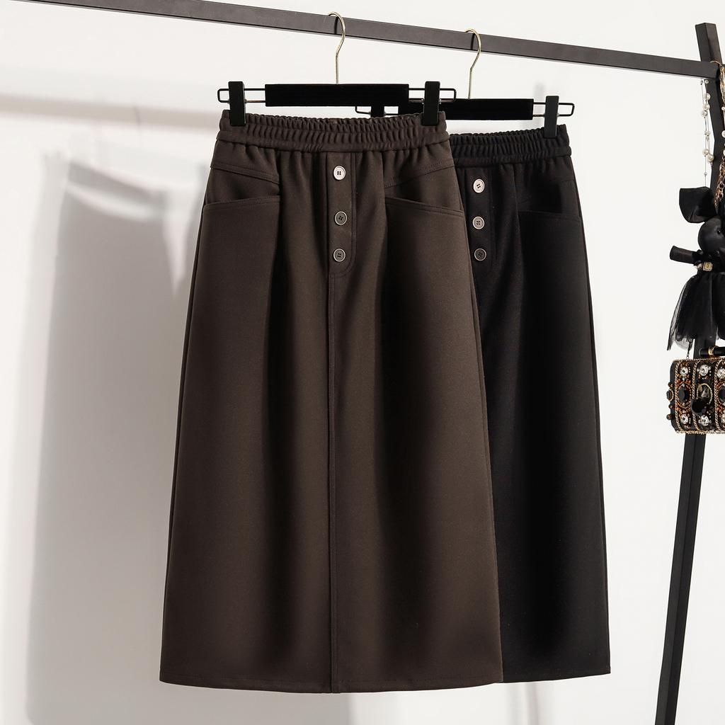 Dimanaf 2025 Autumn Plus Size Long Women Skirts Buttons Elastic Waist Oversize Elegant High Waist Skirts A-Line
