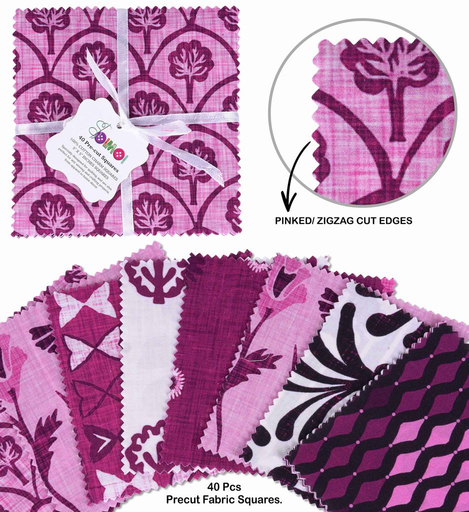 Soimoi Блок-принт предварительно вырезанные 5-дюймовые квадраты из хлопчатобумажной ткани для квилтинга Набор украшений для шитья в стиле пэчворк своими руками - розовый и