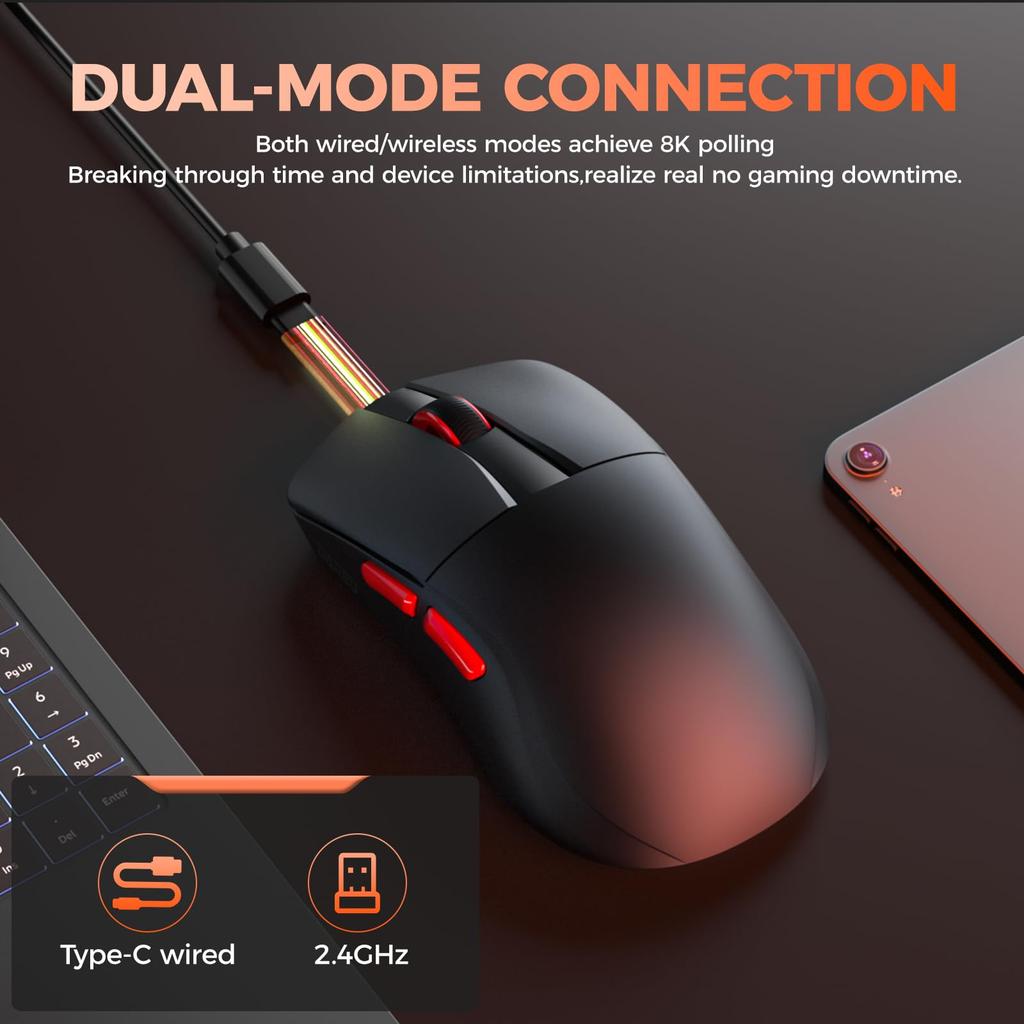 DAREU A950WING Gaming 8K Polling Equipped with an Advanced PAW3950 8000Hz Mouse, Ultra-Lightweight (35g), Wireless, Rate, 30,000 DPI, Sensor,