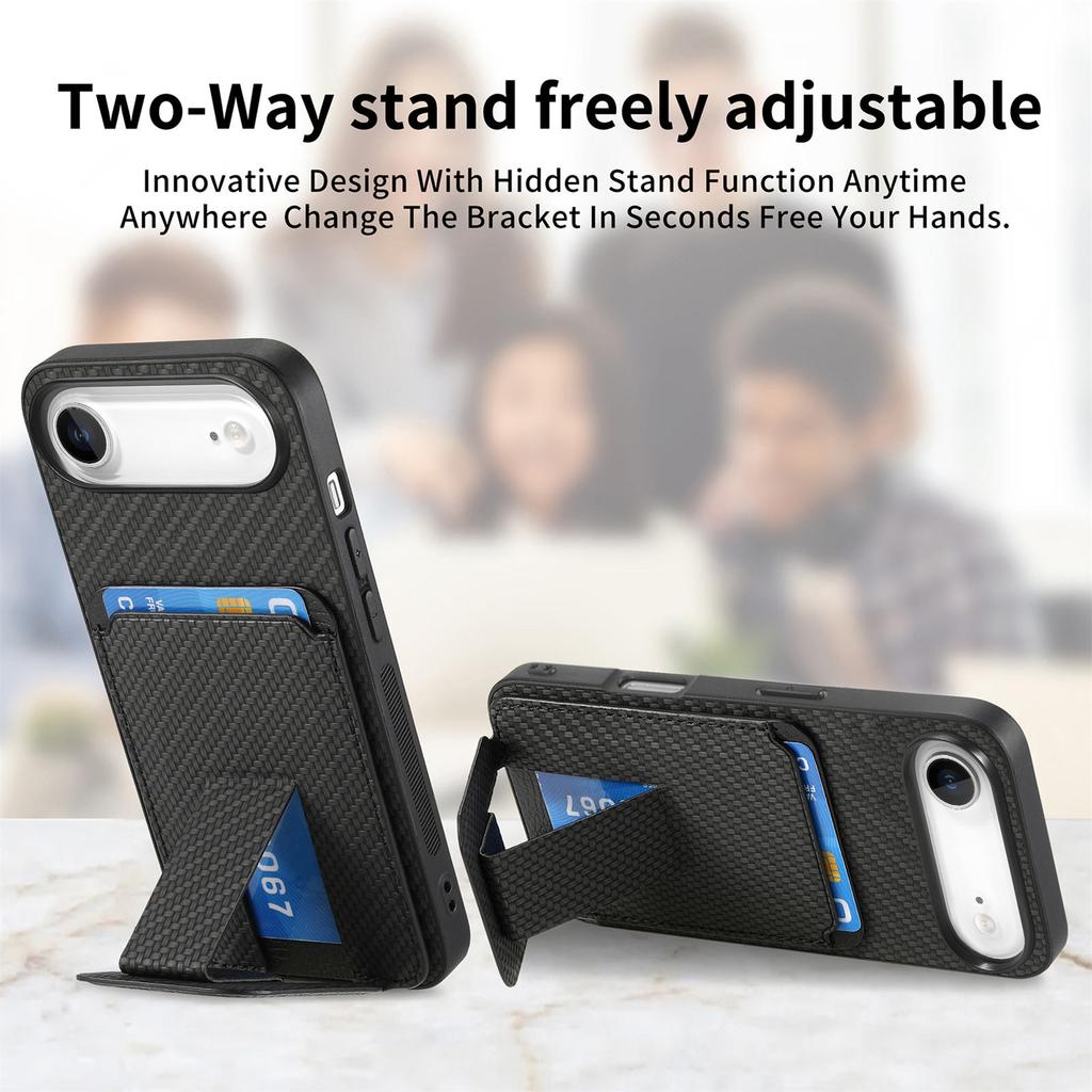 For iPhone Air Case Card Holder Carbon Fiber Texture Leather Coated TPU Phone Cover