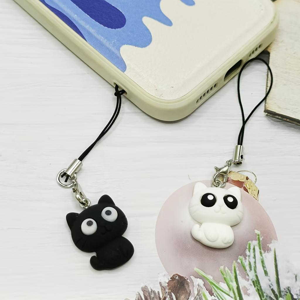 1 Милый кошачий шнурок-подвеска для телефона, Очаровательный дизайн с черно-белой кошкой, Подходит для чехлов для телефонов, сумок и чехлов для наушников