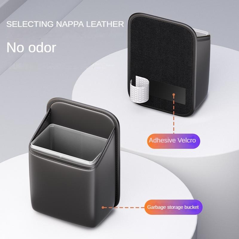 Car Trash Bin Leather Auto Seat Back Hanging Storage Box Bag Holder Rear Chair Trash Can Organizer Driver Side Pockets Garbage