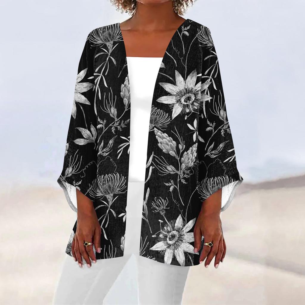 Женская повседневная модная легкая куртка средней длины с принтом в стиле ретро, ​​кардиган