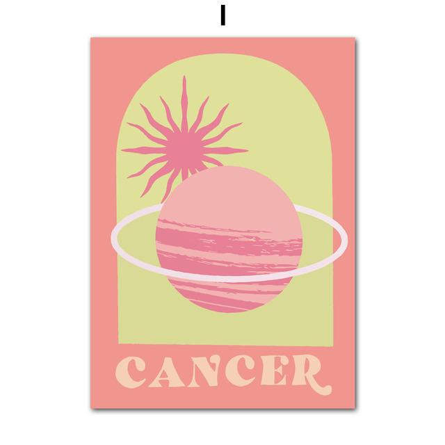 Рамка из цельного дерева Рак Лев Знак зодиака Звезда Лист Бохо Ретро Стена Искусства Холст Картины Скандинавские Современные Плакаты Печатает Фотографии Спальня Домашний Декор