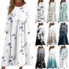 Women's Casual Crew-neck Print Mid-length Dress Long-sleeved Dress With Pockets