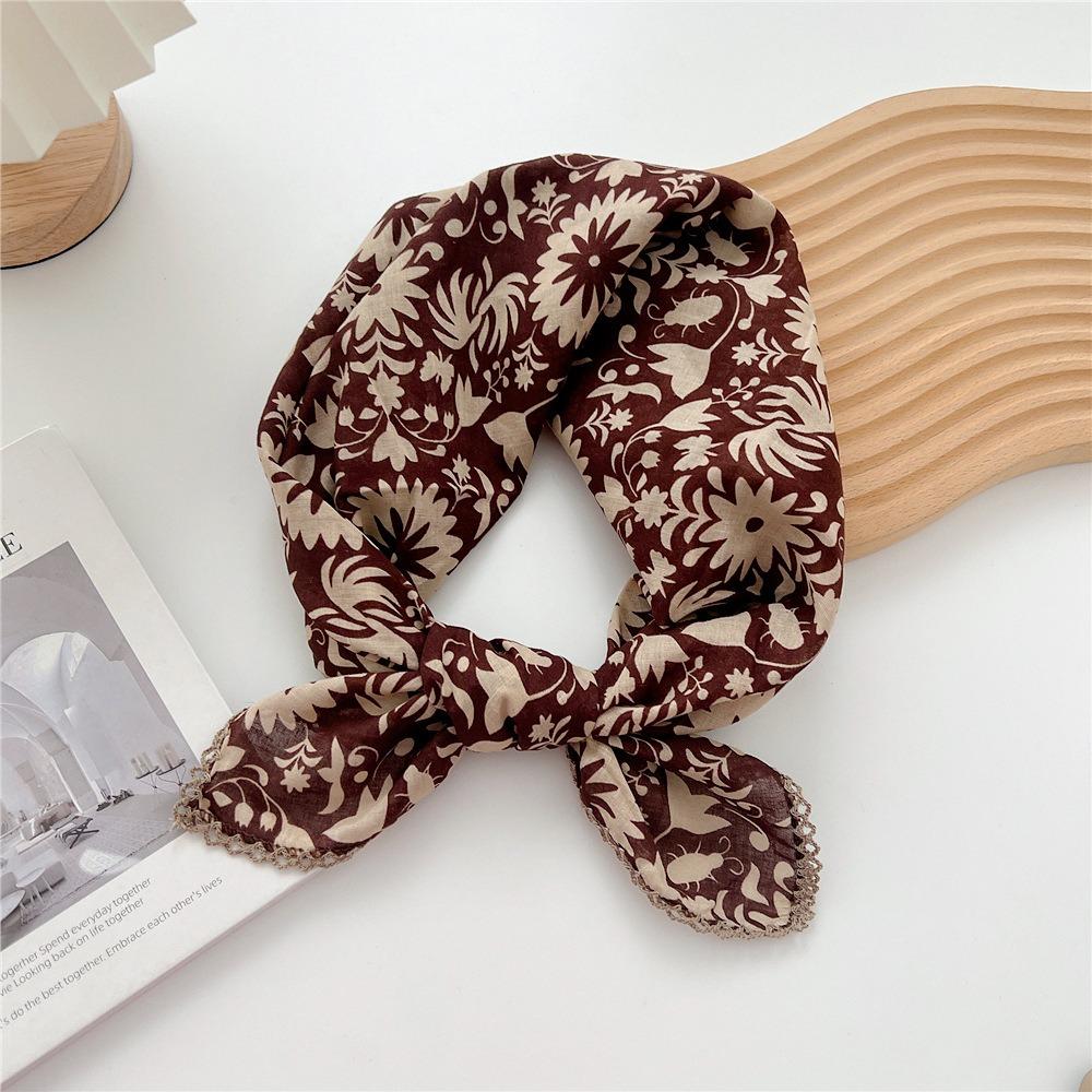 Flower Cotton Linen Print Scarves Floral Square Handkerchief Elegant Small Square Scarf  Women