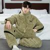 Men's Winter Warm Coral Fleece Pajamas Zipper Sleeping Top + Long Pants Male Sleepwear for Sleeping 2 Pieces Homewear Loungewear