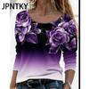 JPNTKY Women's Fashion Casual Autumn Winter Floral Print Long Sleeve O-Neck Blouses & Shirts