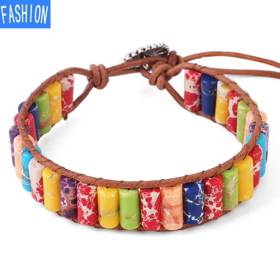 6 мм Императорский кристалл цилиндрический бисер кожаный веревочный браслет богемный Радужный камень браслеты из бисера для женщин