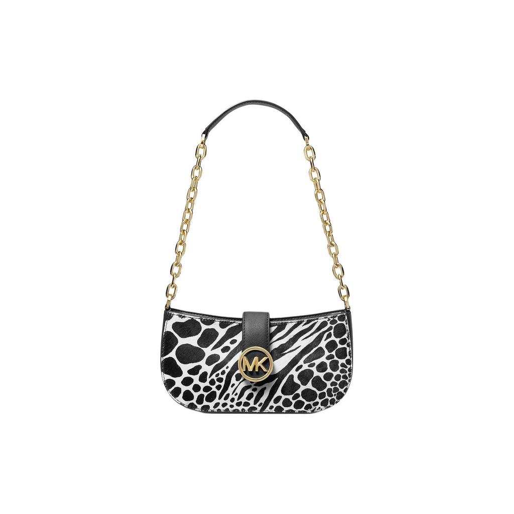 Michael Kors MK Carmen Round Logo Animal Print Calfskin Tote Shoulder Bag Women bags Black 35H3GNMC1H-BLACK