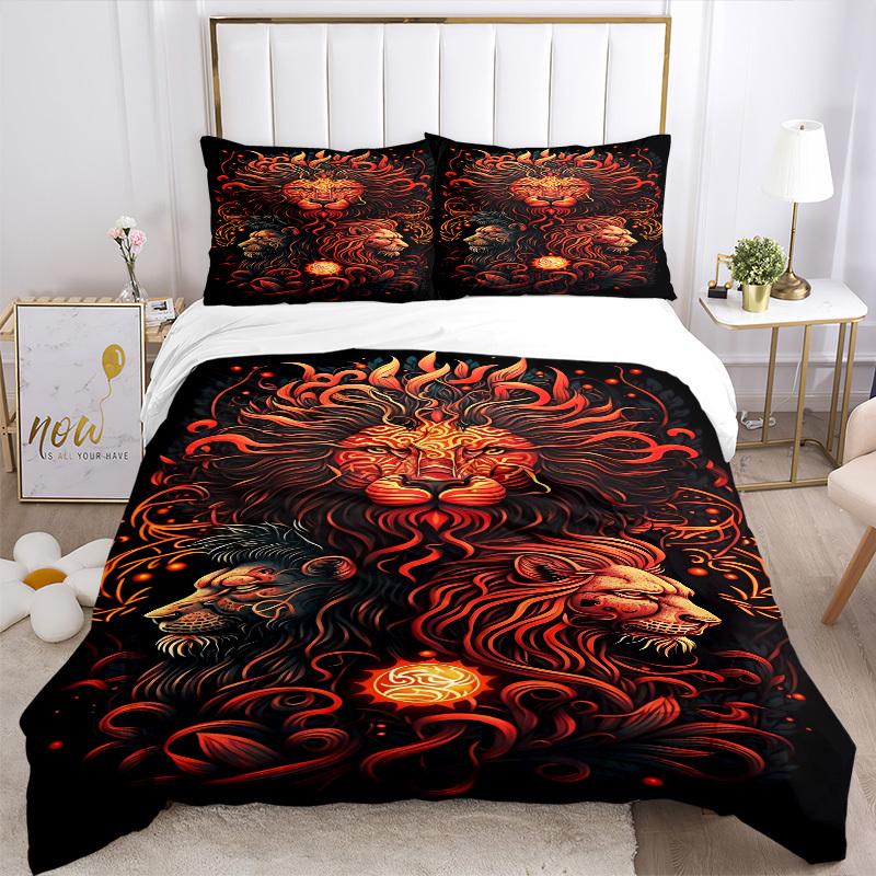3pcs Lion Headgear Duvet Cover Set, 1 Duvet Cover + 2 Pillowcases (No Insert), High-Definition Print, Home & Dorm yy251123040
