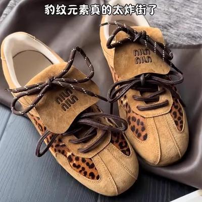 Нишевый дизайн, леопардовый принт, моральные тренировочные туфли, женские, весна-осень 2025, новые, ретро, модные, повседневные спортивные туфли, кеды