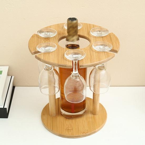 Bamboo Wine And Glass Storage Rack Red Wine Display Rack with Glass Holder Small Countertop Wine Holder for 1 Bottle And 6 Glasses
