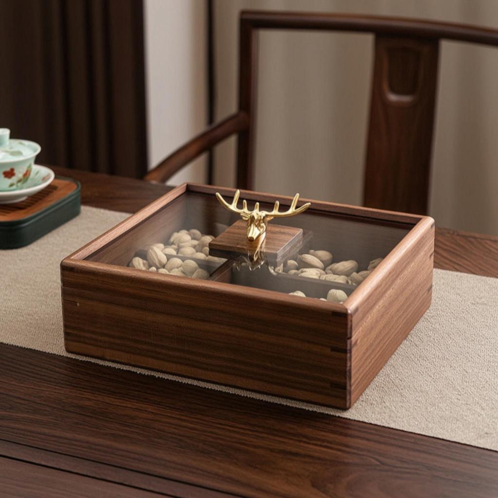 Multi Layer Storage Tray Organized Walnut Grain Snack Server Decorative