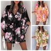 Summer Mini Dress Women Print Batwing Sleeve Lace-Up V Neck Loose Button Dresses Ladies Beach Party Dress