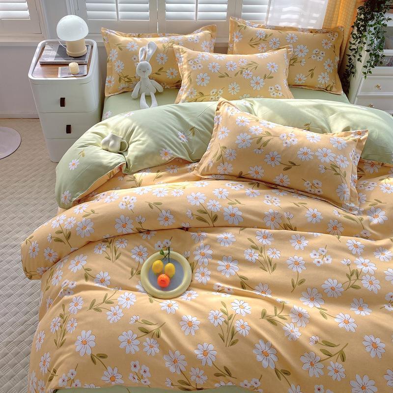 Утолщенный хлопок, чистый хлопок, четыре предмета, простыня и пододеяльник для спальни на весну и осень, пододеяльник из трех предметов