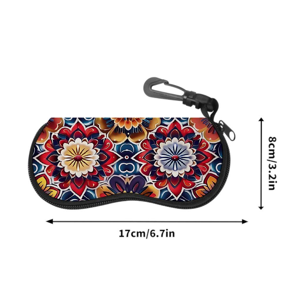 2D-Boho Floral Pattern Zipper Sunglasses Case, Vintage Mandala Print Eyeglasses Storage Box, Portable Protective Eyewear Container for Travel Women