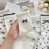 Solid Color White Socks Bow Print Ballet Style Sweet Girls Middle Tube Socks Women Japanese Style Lolita Kawaii Cute Long Socks
