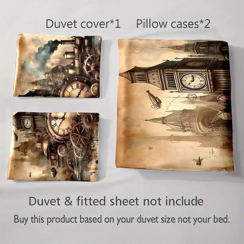 Steampunk clockwork city Bedding Duvet cover sets Duvet covers Pillowcases gifts (1 * Duvet Cover 2 * Pillowcases, without duvet insert)