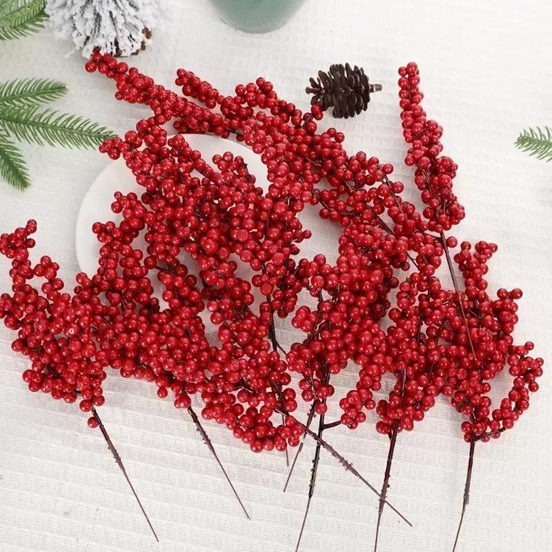10pcs Christmas Artificial Berries Branches Decor Fake Flowers Plant for Xmas Tree DIY Holiday Wreath Craft Home Party Ornament