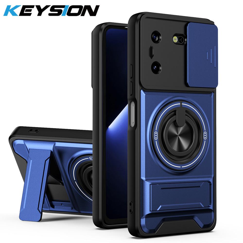 KEYSION Magnetic Phone Case for TECNO Pova 5 5 Pro 5G Slide Camera Lens Protection Upright Kickstand Ring Shockproof Back Cover