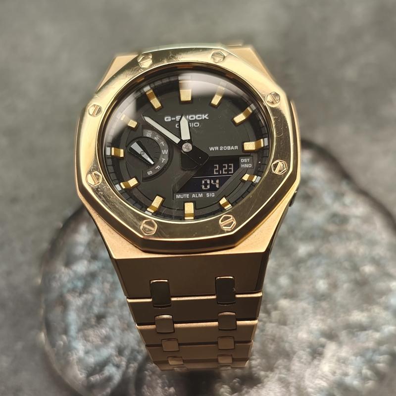 Casio Мужские часы с ЖК-дисплеем и аналоговым двойным дисплеем, серия Black, GA-2100SKE-7A(Watch3--)