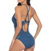 CHARMLEAKS Women One Piece Swimsuit Mesh Swimwear Deep V Swimwear Bandage Sexy Monokini Bathing Suit