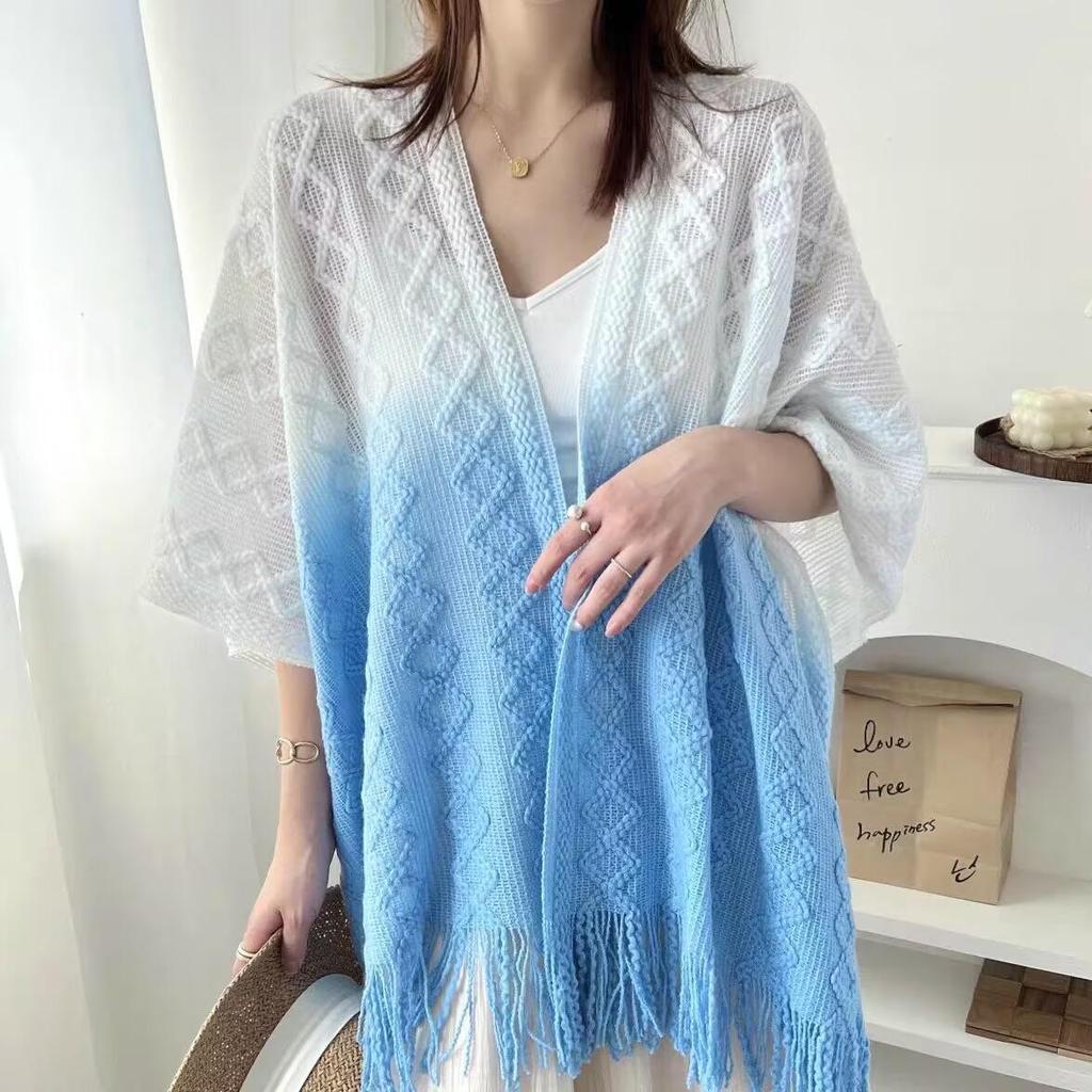 Women's Tie-Dye Tassel Knit Shawl - Spring & Autumn Fashion Cape