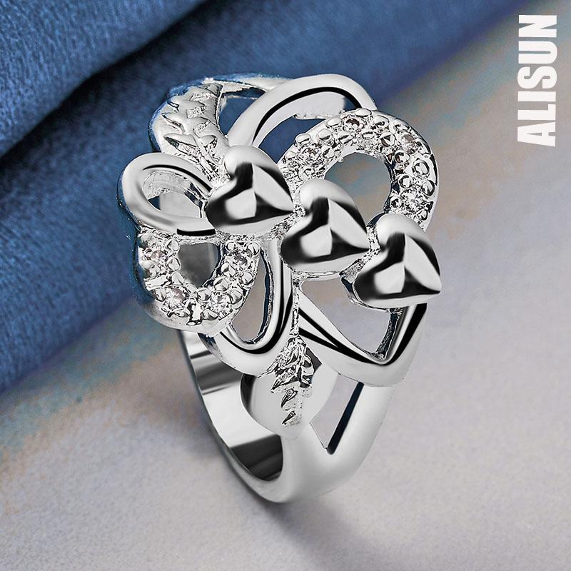 925 Sterling Silver Charming Three Heart Ring Fashionable Wedding Jewelry
