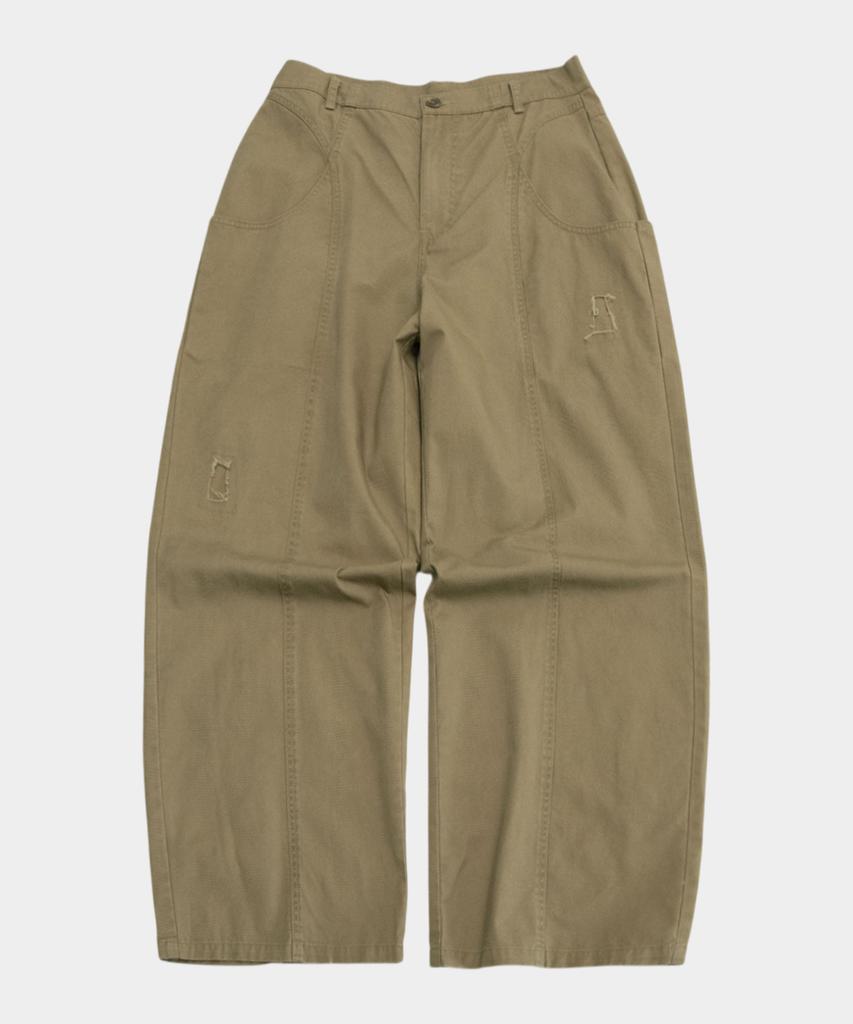 PLACESTUDIOMAN Washed Vintage Front Cut-Point Damaged Wide Cotton Pants _3 Colors