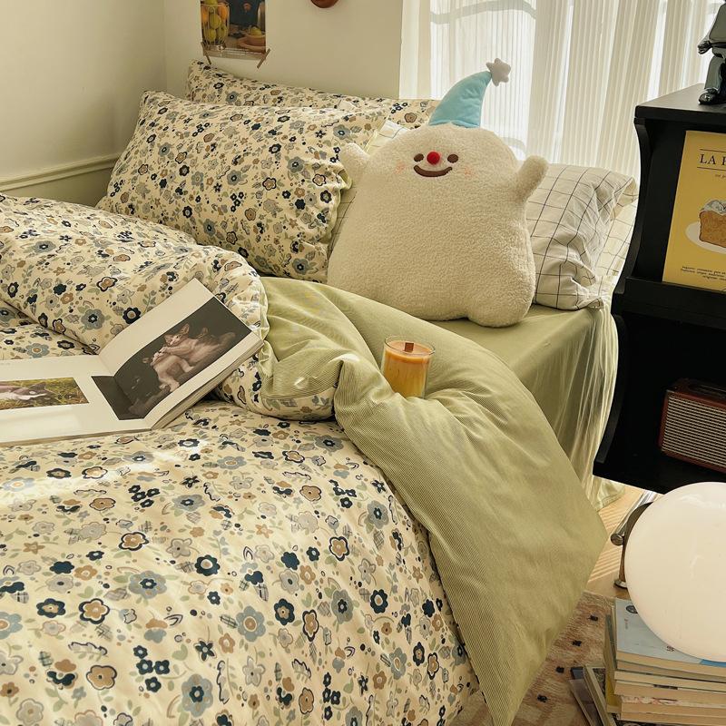 Комплект из четырех предметов из чистого хлопка, счет 60, утолщенное постельное белье из чистого хлопка, комплект из трех предметов, длинноволокнистый хлопок, небольшой свежий пододеяльник, простыня на подгонке.