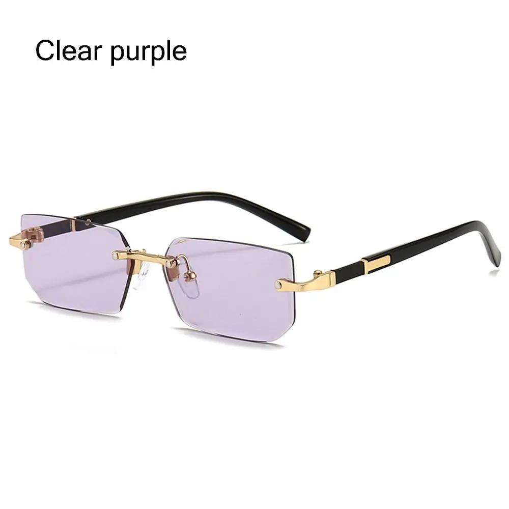 Rimless Gradient Sunglasses Men Women Retro Rectangle Cycling Y2K Shades Cutting Lens Ladies Sun Glasses Traveling Eyewear UV400