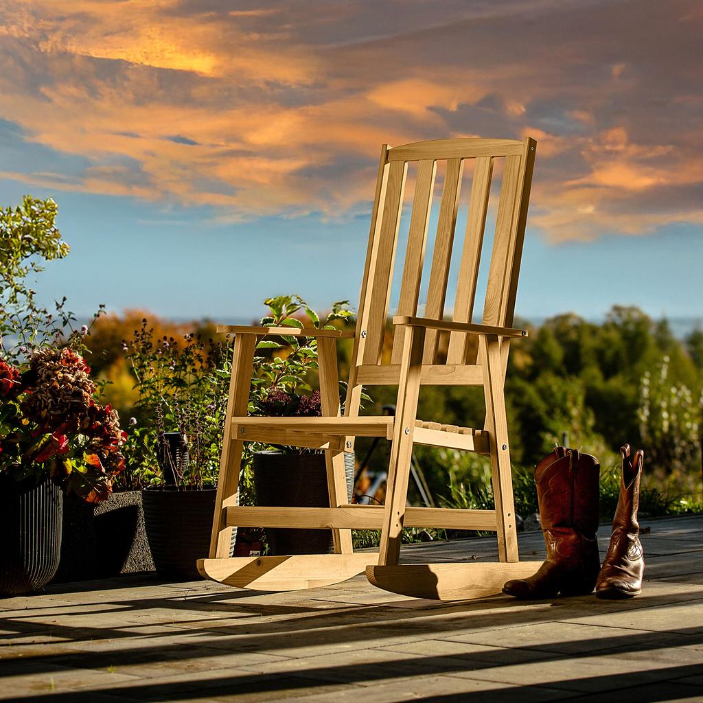 KADAX Fotel drewniany bujany złoty dąb 