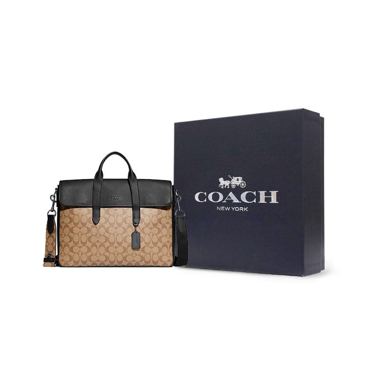 Coach Салливан 39 Сумка-тоут через плечо Классический монограмм Покрытый холст Кожа с тиснением Коричневый Черный C9873-QBT4U