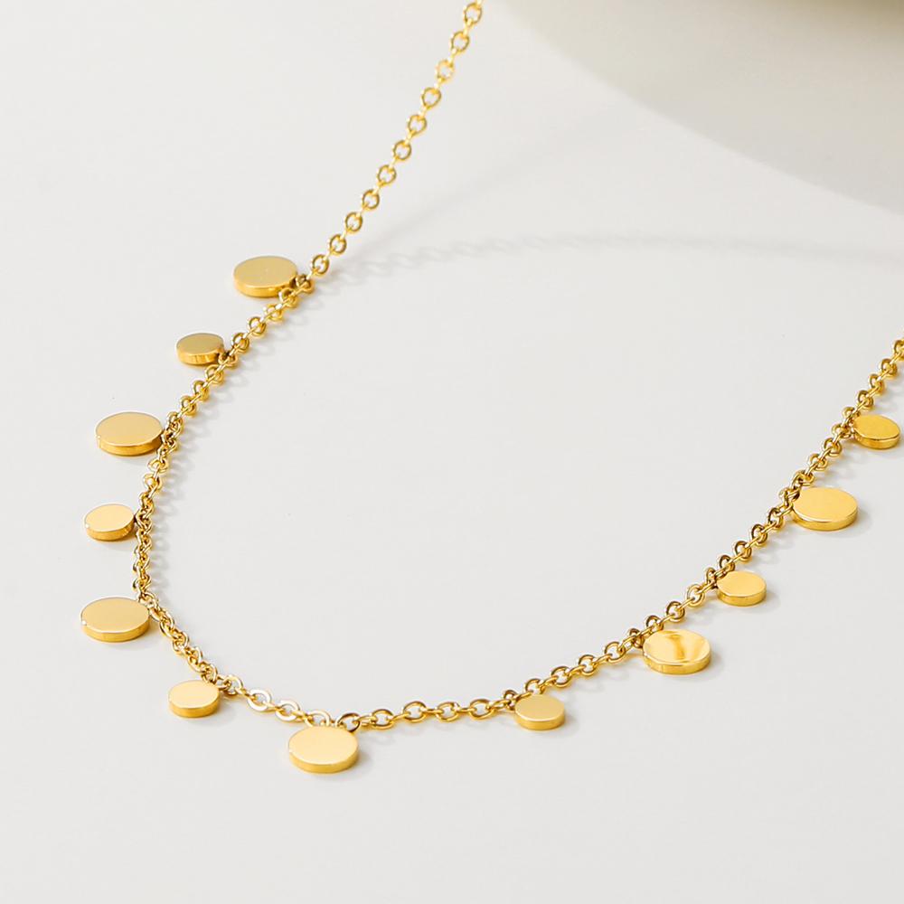 YACHAN 316L Stainless Steel Golden Chain Necklace for Women Small Geometric Round Multiple Pendants Short Necklaces Jewelry