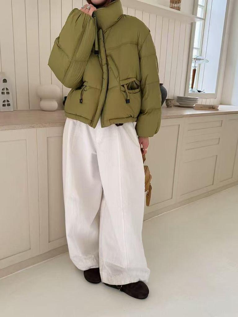 2026 Winter Women's Short Stand Collar Down Jacket - Fashionable Sweet Puff Coat with White Duck Down
