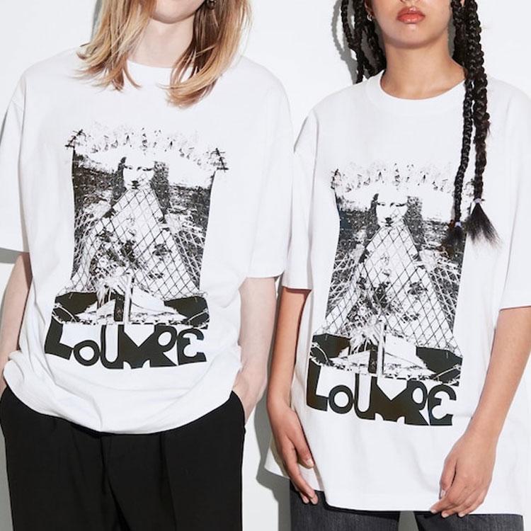 Uniqlo X Louvre Коллаборация Весна/Лето 2023 Круглый вырез Графический принт Свободный крой Короткий рукав Футболка Унисекс Топы Белый 456301-00