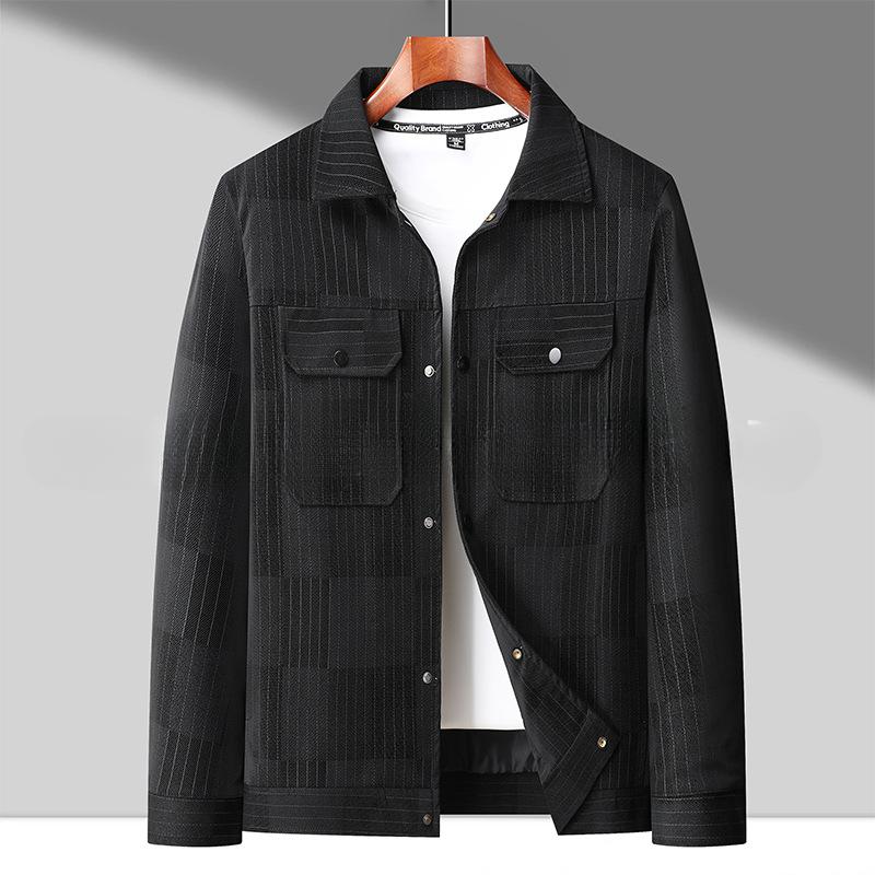 Spring And Autumn New Leather Jacket Men'S Leather Jacket Printing Trend Casual Striped Lapel Fashion Loose Trend