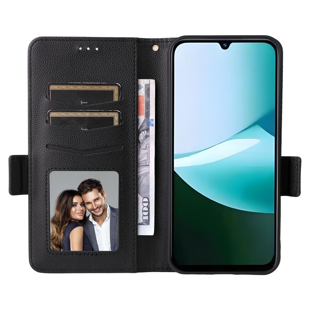 Для Xiaomi Redmi 15C 4G (Глобальный) (171 мм)/Чехол для Poco C85 4G с ремешком на запястье, текстура личи, кошелек из ПУ кожи, чехол для телефона