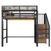 High Bed 90x200 with LED Light Strip, Safety Ladder and Flexible Storage Metal Bed Adult Bed Children's Bunk Bed Black