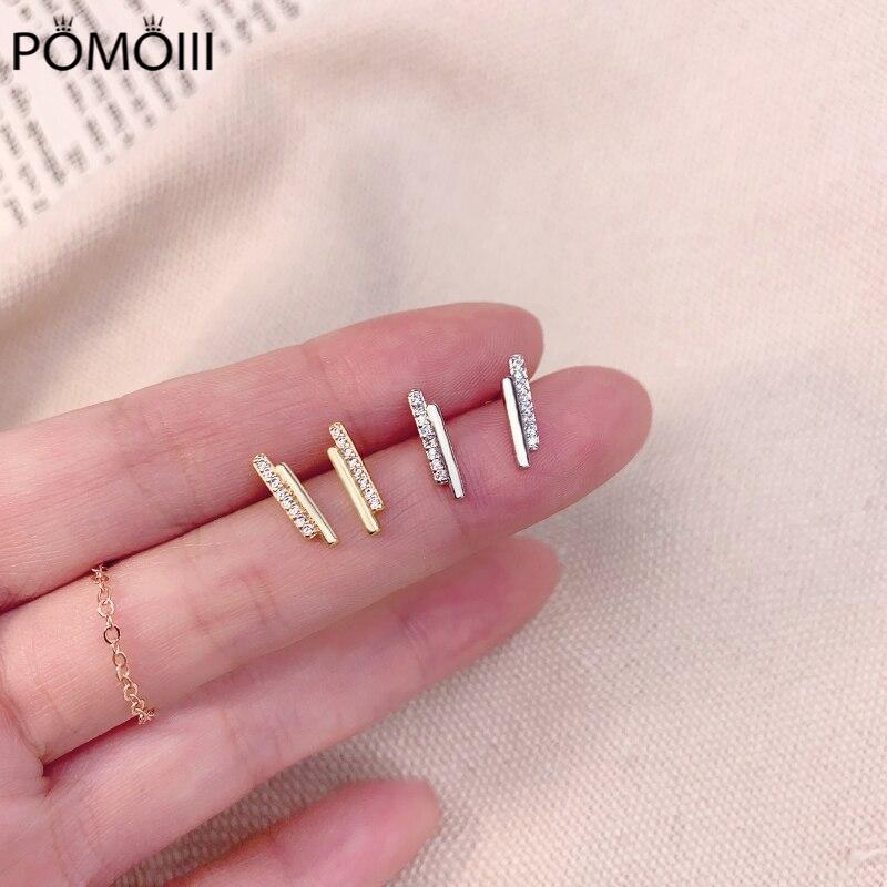 925 Sterling Silver Grometric Strip Stud Earrings For Women Girls Cubic Zircon Korean Jewelry Daily Accessories S-E1255