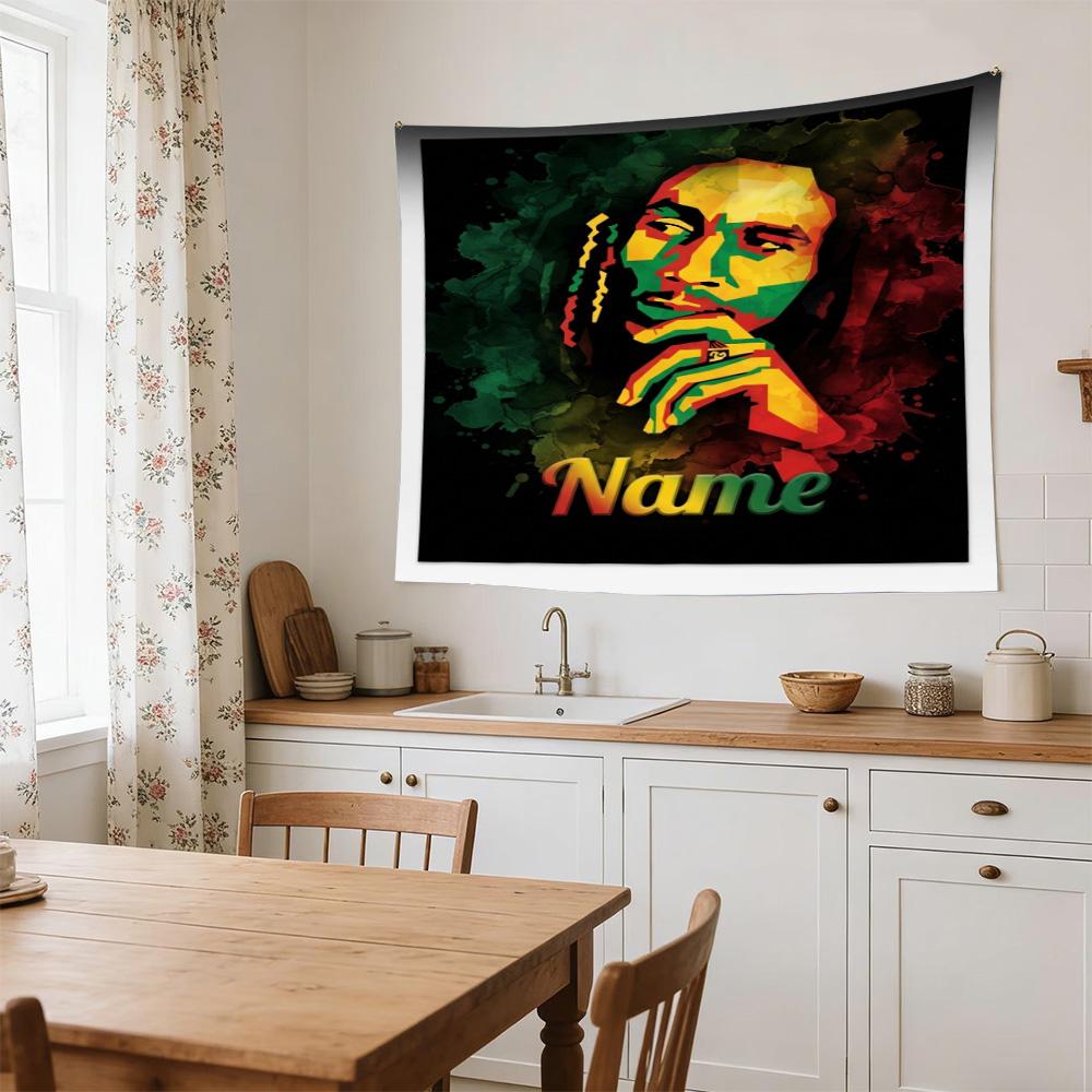 Bob Marley Colorful Abstract Portrait Name Personalized Name Clear Pattern Tapestry, Wall Decor for Apartment, Studio and Photoshoot Backdrop