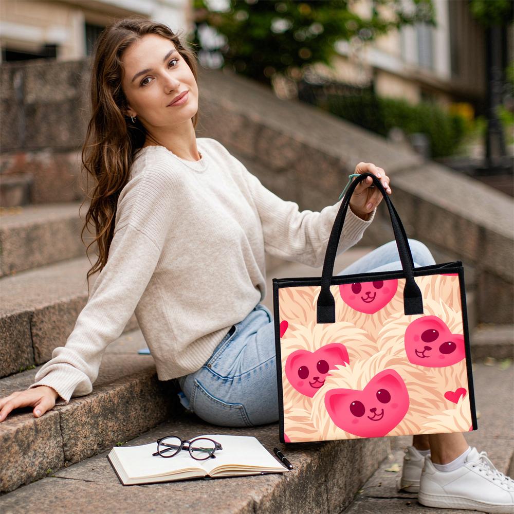 Cute Heart Pattern Tote Bag Fashion Portable Large Capacity Casual Shoulder Handbag