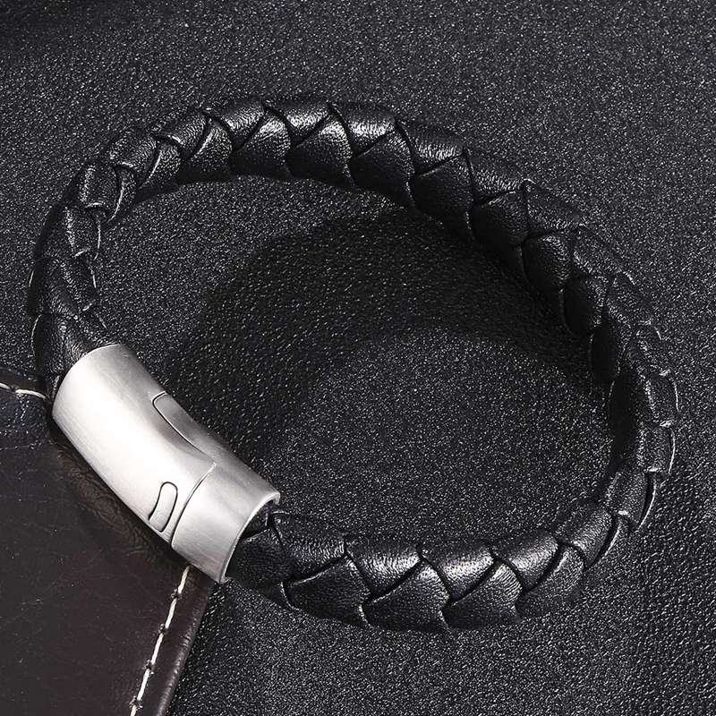 New Punk Leather Bracelet Men Jewelry Stainless Steel Clasp Bracelets Bangles Fashion Boyfriend Gift